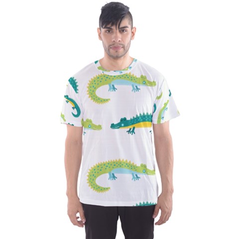Cute-cartoon-alligator-kids-seamless-pattern-with-green-nahd-drawn-crocodiles Men s Sport Mesh Tee by uniart180623