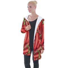 Seamless-chili-pepper-pattern Longline Hooded Cardigan by uniart180623