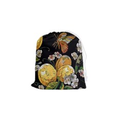 Embroidery-blossoming-lemons-butterfly-seamless-pattern Drawstring Pouch (small) by uniart180623