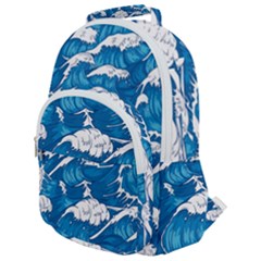Storm-waves-seamless-pattern-raging-ocean-water-sea-wave-vintage-japanese-storms-print-illustration- Rounded Multi Pocket Backpack by uniart180623
