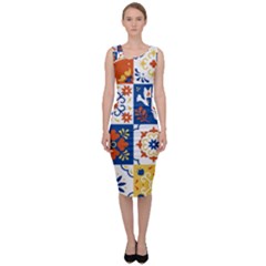 Mexican-talavera-pattern-ceramic-tiles-with-flower-leaves-bird-ornaments-traditional-majolica-style- Sleeveless Pencil Dress by uniart180623