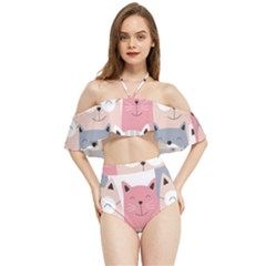 Cute Seamless Pattern With Cats Halter Flowy Bikini Set  by uniart180623