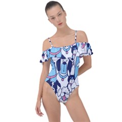 Dogs Seamless Pattern Frill Detail One Piece Swimsuit by uniart180623