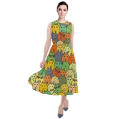 Seamless Pattern With Doodle Bunny Round Neck Boho Dress by uniart180623