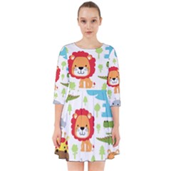 Seamless-pattern-vector-with-animals-cartoon Smock Dress by uniart180623