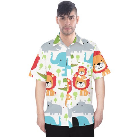Seamless-pattern-vector-with-animals-cartoon Men s Hawaii Shirt by uniart180623
