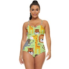 Seamless-pattern-vector-with-animals-wildlife-cartoon Retro Full Coverage Swimsuit by uniart180623