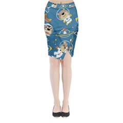 Seamless-pattern-funny-astronaut-outer-space-transportation Midi Wrap Pencil Skirt by uniart180623