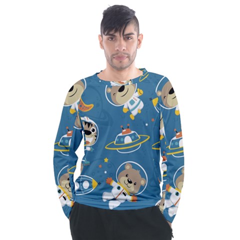 Seamless-pattern-funny-astronaut-outer-space-transportation Men s Long Sleeve Raglan Tee by uniart180623