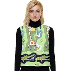 Seamless-pattern-with-wildlife-animals-cartoon Women s Short Button Up Puffer Vest by uniart180623