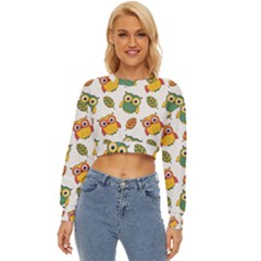 Background-with-owls-leaves-pattern Lightweight Long Sleeve Sweatshirt by uniart180623