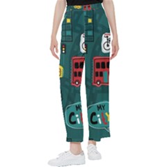 Seamless-pattern-hand-drawn-with-vehicles-buildings-road Women s Pants  by uniart180623