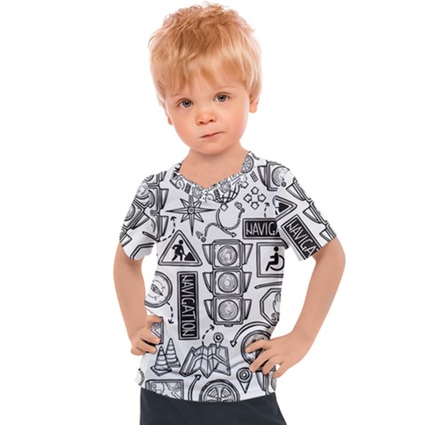 Navigation-seamless-pattern Kids  Sports Tee by uniart180623
