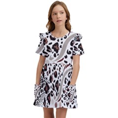 Mix-animal-skin-prints-seamless-pattern-vector Kids  Frilly Sleeves Pocket Dress by uniart180623