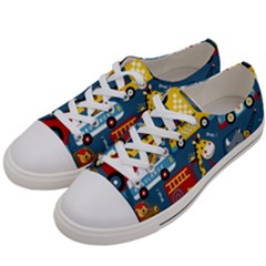 Seamless-pattern-vehicles-cartoon-with-funny-drivers Women s Low Top Canvas Sneakers by uniart180623
