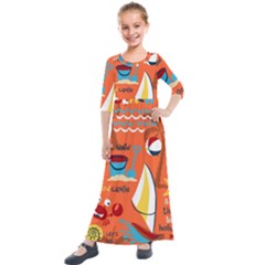 Seamless-pattern-vector-beach-holiday-theme-set Kids  Quarter Sleeve Maxi Dress by uniart180623