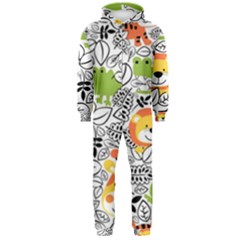 Seamless-pattern-with-wildlife-cartoon Hooded Jumpsuit (men) by uniart180623