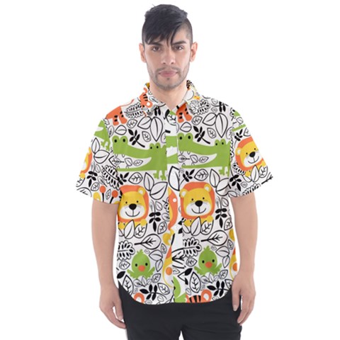Seamless-pattern-with-wildlife-cartoon Men s Short Sleeve Shirt by uniart180623
