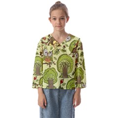 Seamless-pattern-with-trees-owls Kids  Sailor Shirt by uniart180623