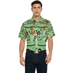 Seamless-pattern-fishes-pirates-cartoon Men s Short Sleeve Pocket Shirt  by uniart180623