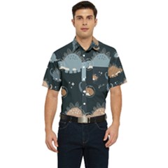 Dino Art Pattern Design Wallpaper Background Men s Short Sleeve Pocket Shirt  by uniart180623