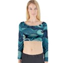 Waves Ocean Sea Abstract Whimsical Abstract Art Long Sleeve Crop Top View1