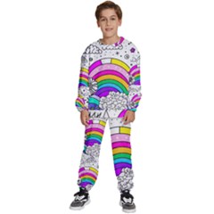 Rainbow Fun Cute Minimal Doodle Drawing Art Kids  Sweatshirt Set by uniart180623