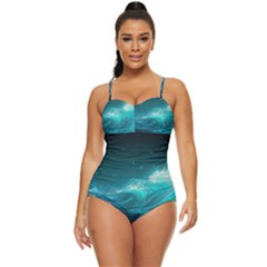 Tsunami Waves Ocean Sea Nautical Nature Water Retro Full Coverage Swimsuit by uniart180623