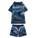 Tsunami Waves Ocean Sea Water Rough Seas Kids  Swim Tee and Shorts Set View2