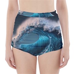 Tsunami Waves Ocean Sea Water Rough Seas High-waisted Bikini Bottoms by uniart180623