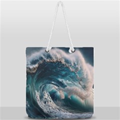 Tsunami Waves Ocean Sea Water Rough Seas Full Print Rope Handle Tote (large) by uniart180623