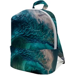 Tsunami Waves Ocean Sea Water Rough Seas Zip Up Backpack by uniart180623