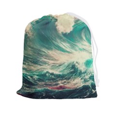 Storm Tsunami Waves Ocean Sea Nautical Nature Painting Drawstring Pouch (2xl) by uniart180623