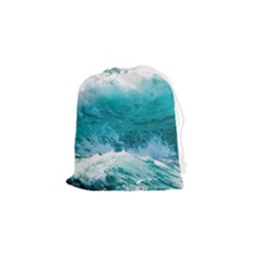 Waves Ocean Sea Tsunami Nautical Blue Sea Drawstring Pouch (small) by uniart180623