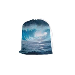 Thunderstorm Storm Tsunami Waves Ocean Sea Drawstring Pouch (small) by uniart180623