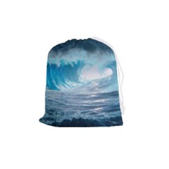 Thunderstorm Storm Tsunami Waves Ocean Sea Drawstring Pouch (medium) by uniart180623