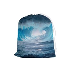 Thunderstorm Storm Tsunami Waves Ocean Sea Drawstring Pouch (large) by uniart180623