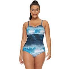 Thunderstorm Storm Tsunami Waves Ocean Sea Retro Full Coverage Swimsuit by uniart180623