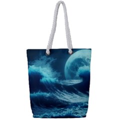 Moonlight High Tide Storm Tsunami Waves Ocean Sea Full Print Rope Handle Tote (small) by uniart180623