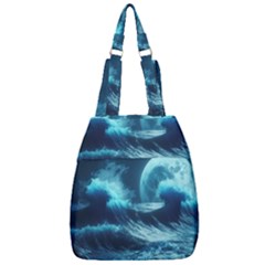 Moonlight High Tide Storm Tsunami Waves Ocean Sea Center Zip Backpack by uniart180623