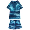 Moonlight High Tide Storm Tsunami Waves Ocean Sea Kids  Swim Tee and Shorts Set View1