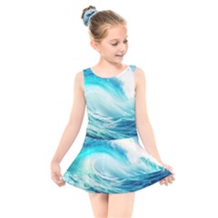 Tsunami Waves Ocean Sea Nautical Nature Water Nature Kids  Skater Dress Swimsuit by uniart180623