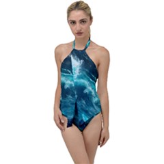 Thunderstorm Tsunami Tidal Wave Ocean Waves Sea Go With The Flow One Piece Swimsuit by uniart180623