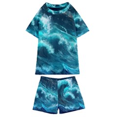 Thunderstorm Tsunami Tidal Wave Ocean Waves Sea Kids  Swim Tee And Shorts Set by uniart180623