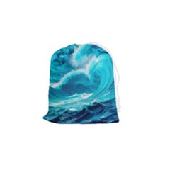 Ai Generated Waves Ocean Sea Tsunami Nautical Sea Drawstring Pouch (small) by uniart180623