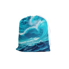 Ai Generated Waves Ocean Sea Tsunami Nautical Sea Drawstring Pouch (medium) by uniart180623