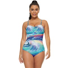 Waves Ocean Sea Tsunami Nautical Nature Water Retro Full Coverage Swimsuit by uniart180623