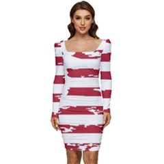 Flag Usa Unite Stated America Women Long Sleeve Ruched Stretch Jersey Dress by uniart180623