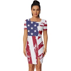 Flag Usa Unite Stated America Fitted Knot Split End Bodycon Dress by uniart180623