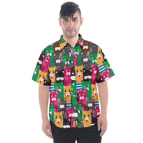 Cat Funny Colorful Pattern Men s Short Sleeve Shirt by uniart180623